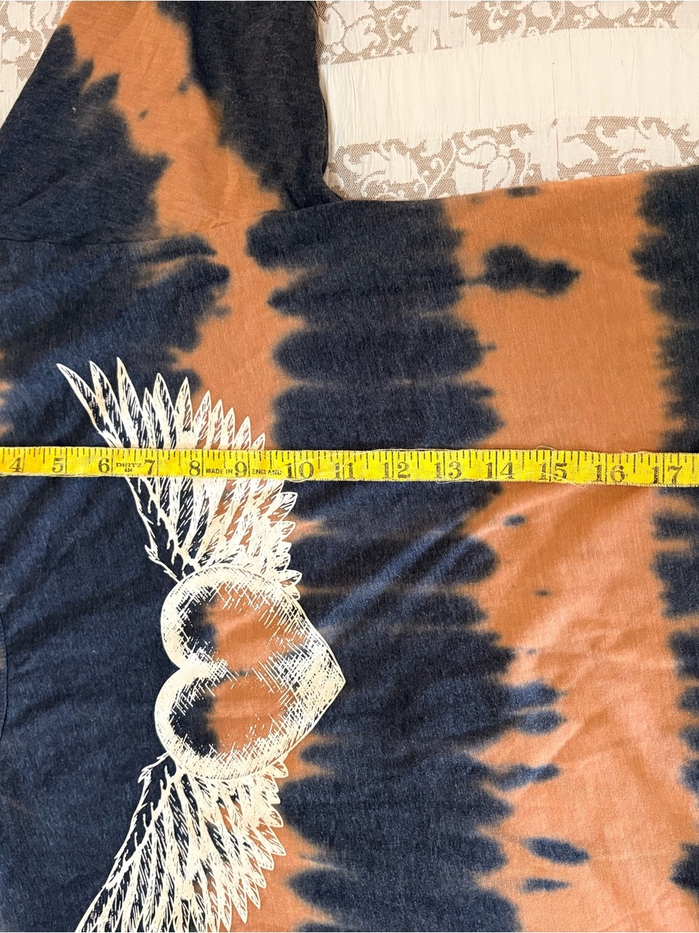 Tie-Dye Winged Heart Graphic Tee - Black & Rust, M - Picture 6 of 6